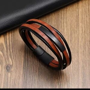 Men's Bracelet Leather Layered Brown Black New f15